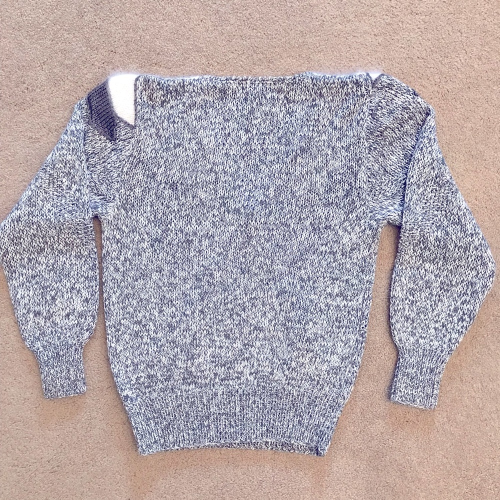 Vintage 80s Nannell Sweater Womens Small Grey White V Neck Angora Hand Knit - Picture 3 of 7